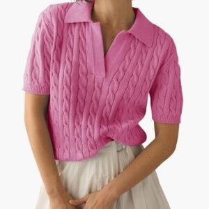 Pink Short Sleeve Cable Knit Sweater